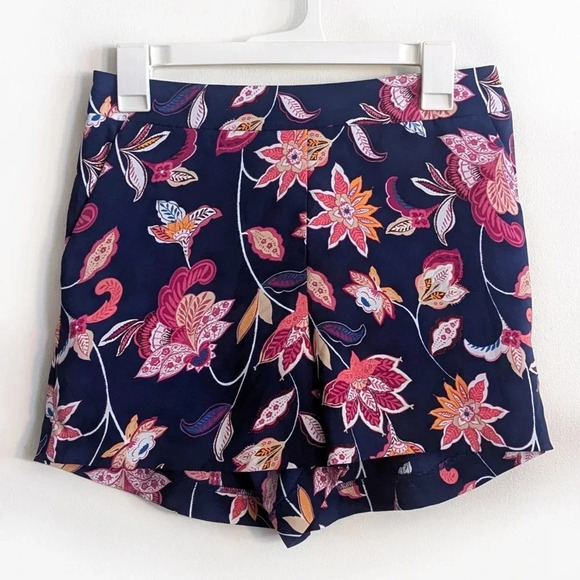 LOFT Outlet Floral Mid-Rise Shorts Blue & Pink Flowy Summer Shorts - Picture 1 of 5